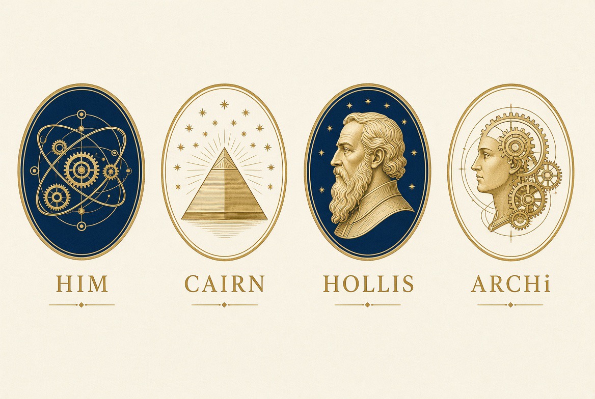 ARCHi identity system alongside the related HIM, CAIRN and Hollis marks