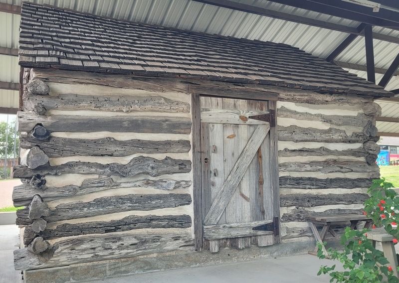 Weathered logs and a wooden door at the Joseph Olson Family Log Cabin