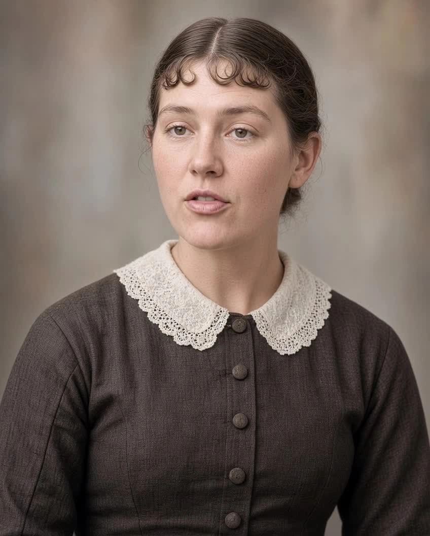 Imagined talking portrait of Laura Ann Perry; modern artistic interpretation