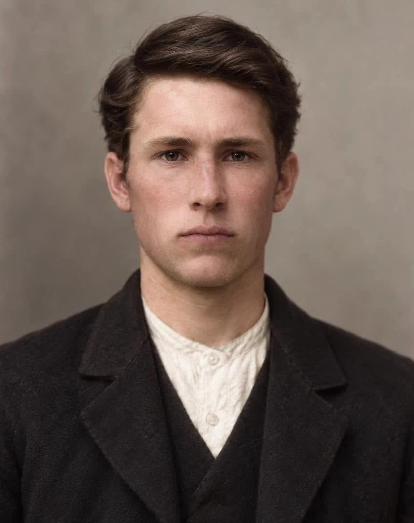 Reconstructed animated portrait of William “Will” Perry; modern artistic interpretation