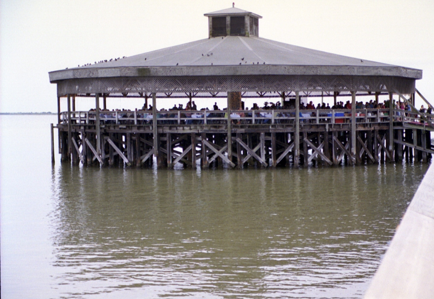 Guests gathered for a wedding at the Palacios waterfront pavilion on Matagorda Bay in 2002.