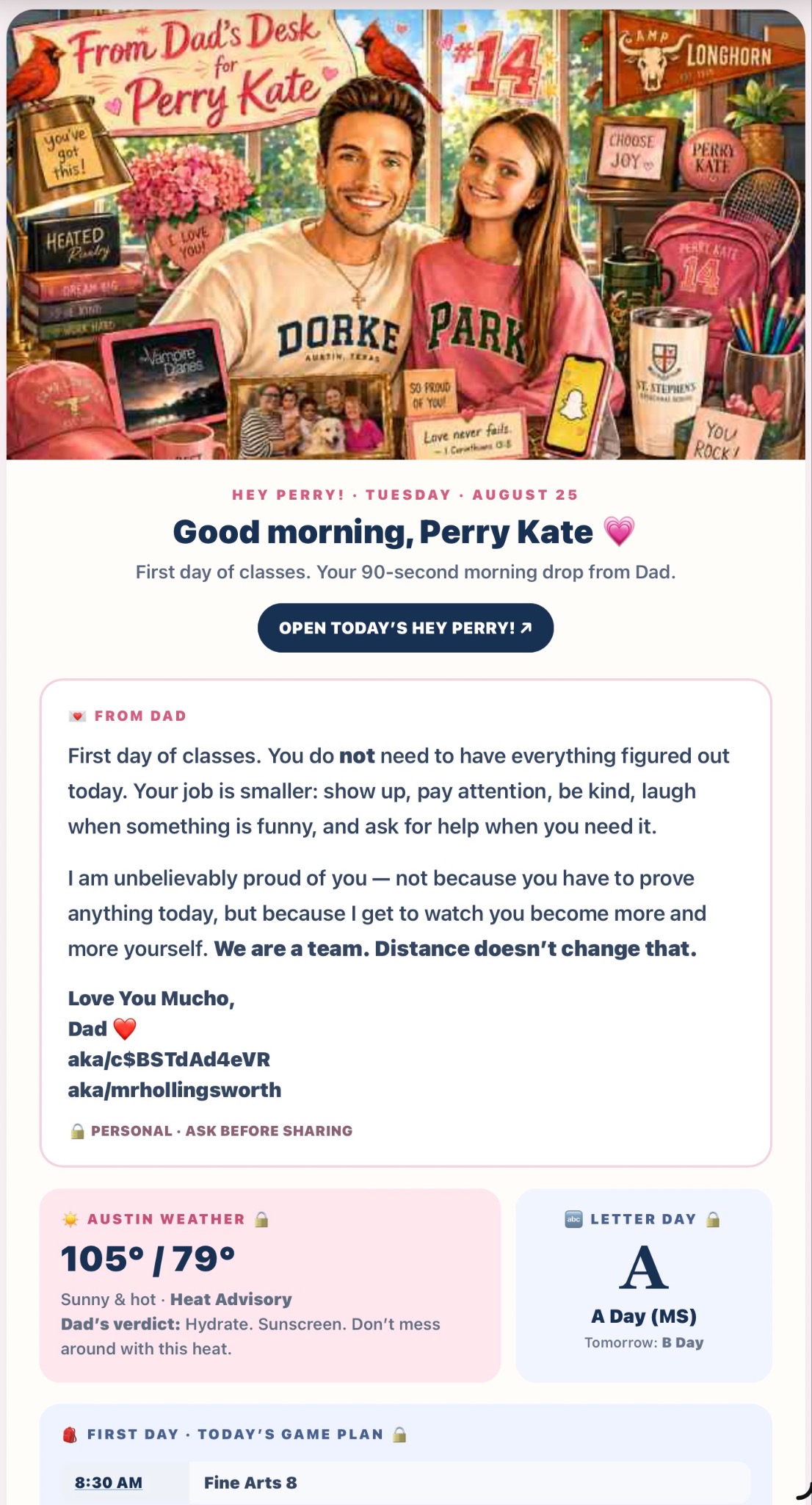 A customized From Dad’s Desk for Perry Kate HeyPerry! morning email