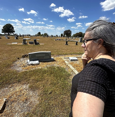 Gia Hollingsworth among the Pritchett graves at Vaughan Cemetery