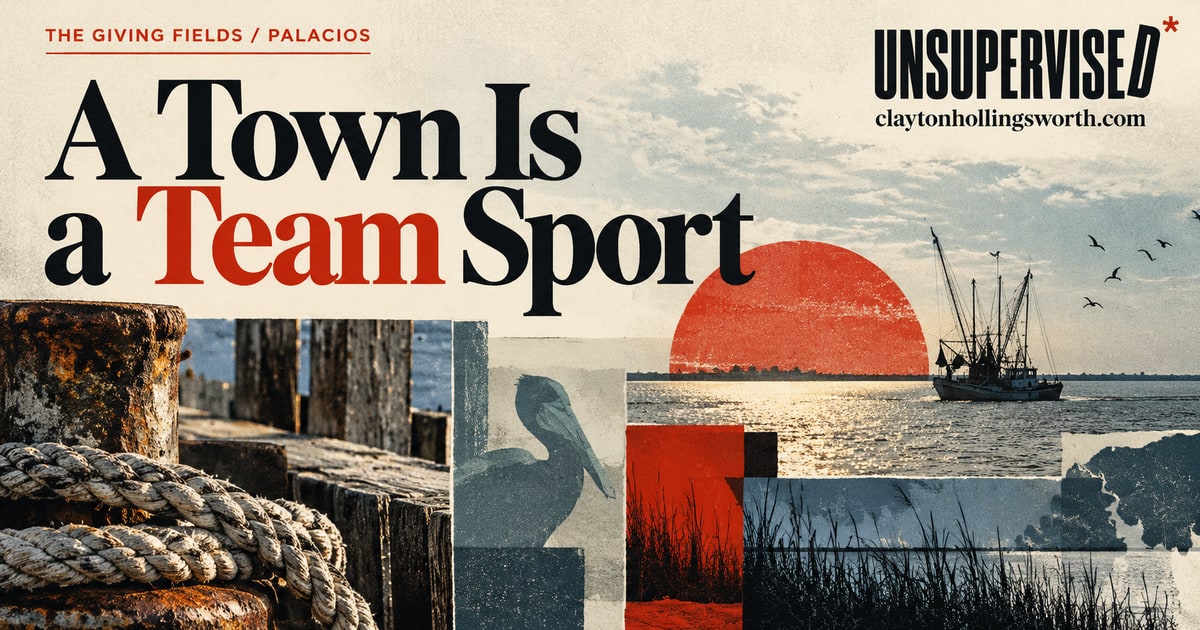 A Town Is a Team Sport — UNSUPERVISED*. Custom conceptual editorial artwork.