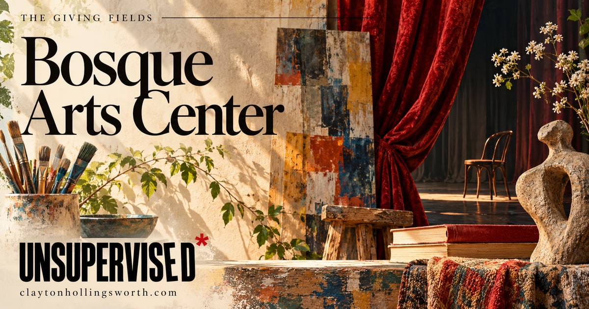 Bosque Arts Center — UNSUPERVISED*. Custom conceptual editorial artwork.