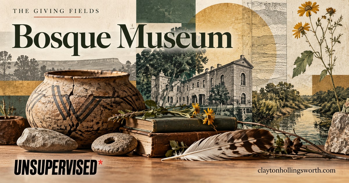 Bosque Museum — UNSUPERVISED*. Custom conceptual editorial artwork.