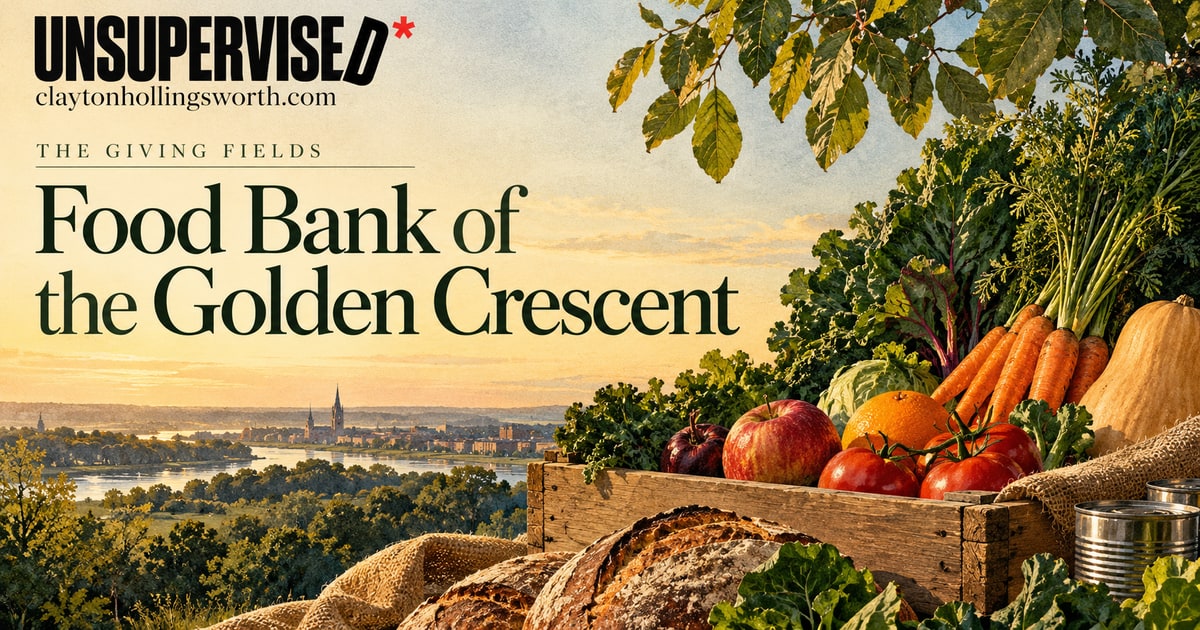 Food Bank of the Golden Crescent — UNSUPERVISED*. Custom conceptual editorial artwork.