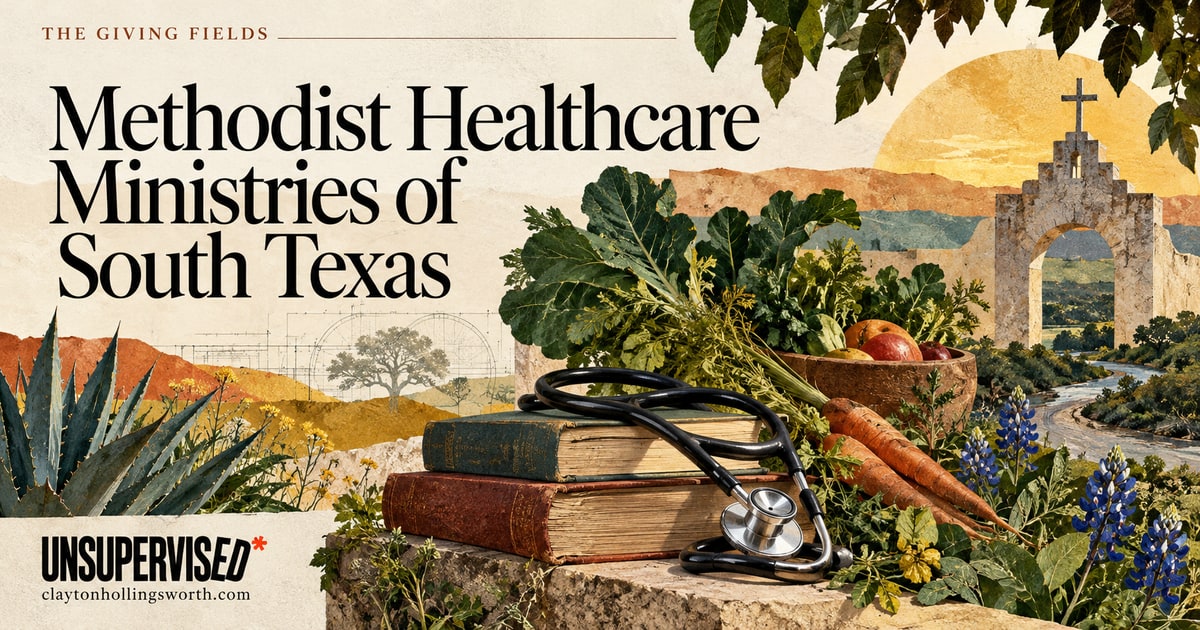 Methodist Healthcare Ministries of South Texas — UNSUPERVISED*. Custom conceptual editorial artwork.