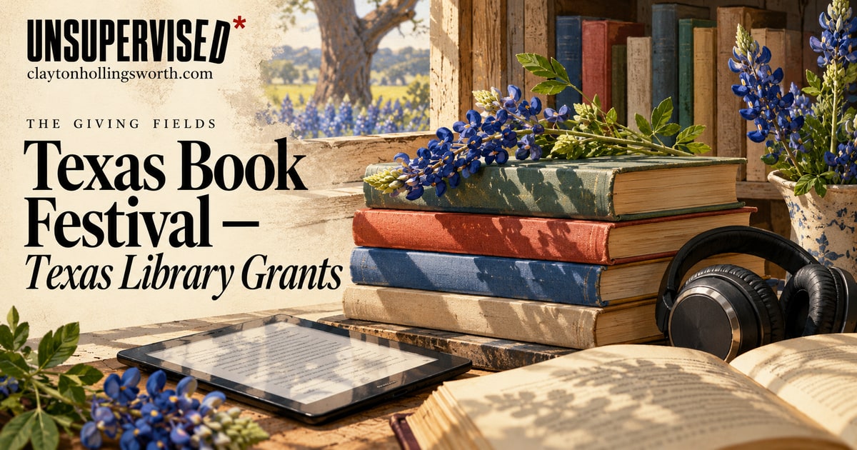 Texas Book Festival — Texas Library Grants — UNSUPERVISED*. Custom conceptual editorial artwork.