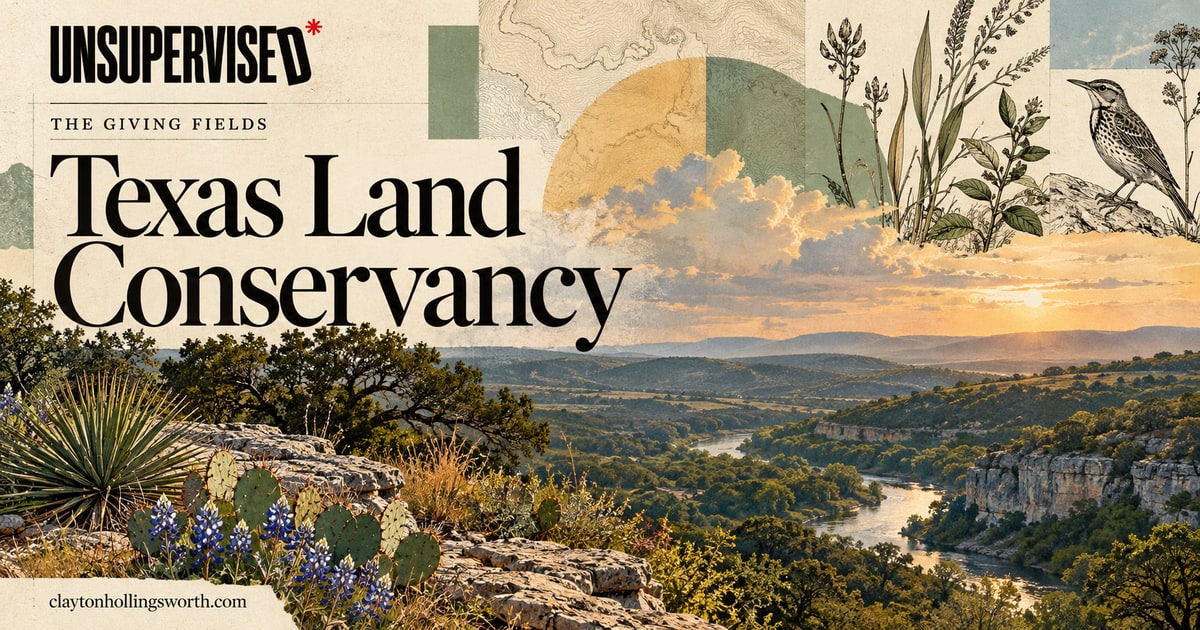 Texas Land Conservancy — UNSUPERVISED*. Custom conceptual editorial artwork.