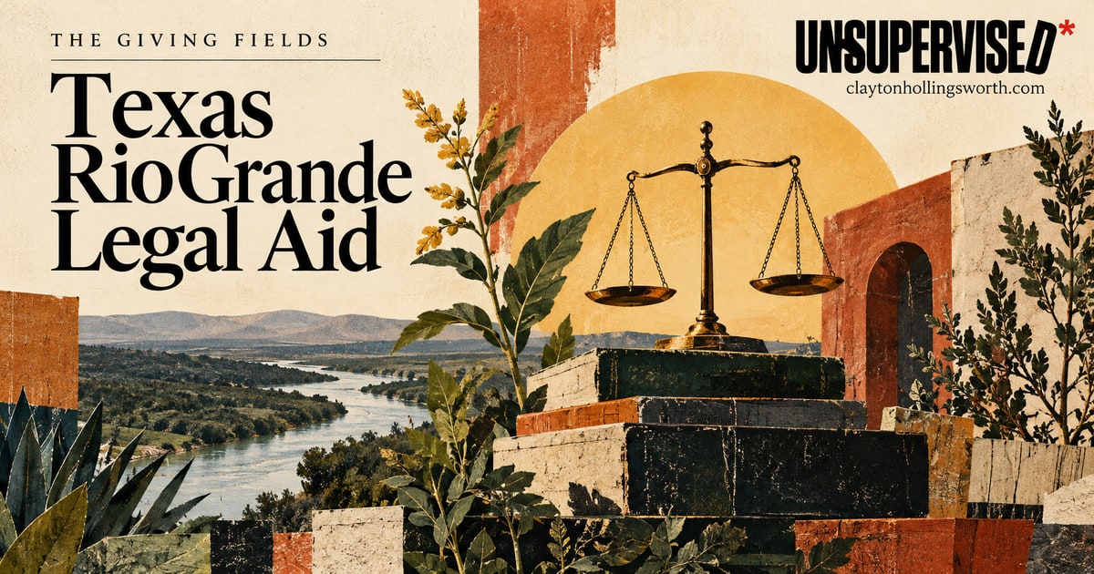 Texas RioGrande Legal Aid — UNSUPERVISED*. Custom conceptual editorial artwork.