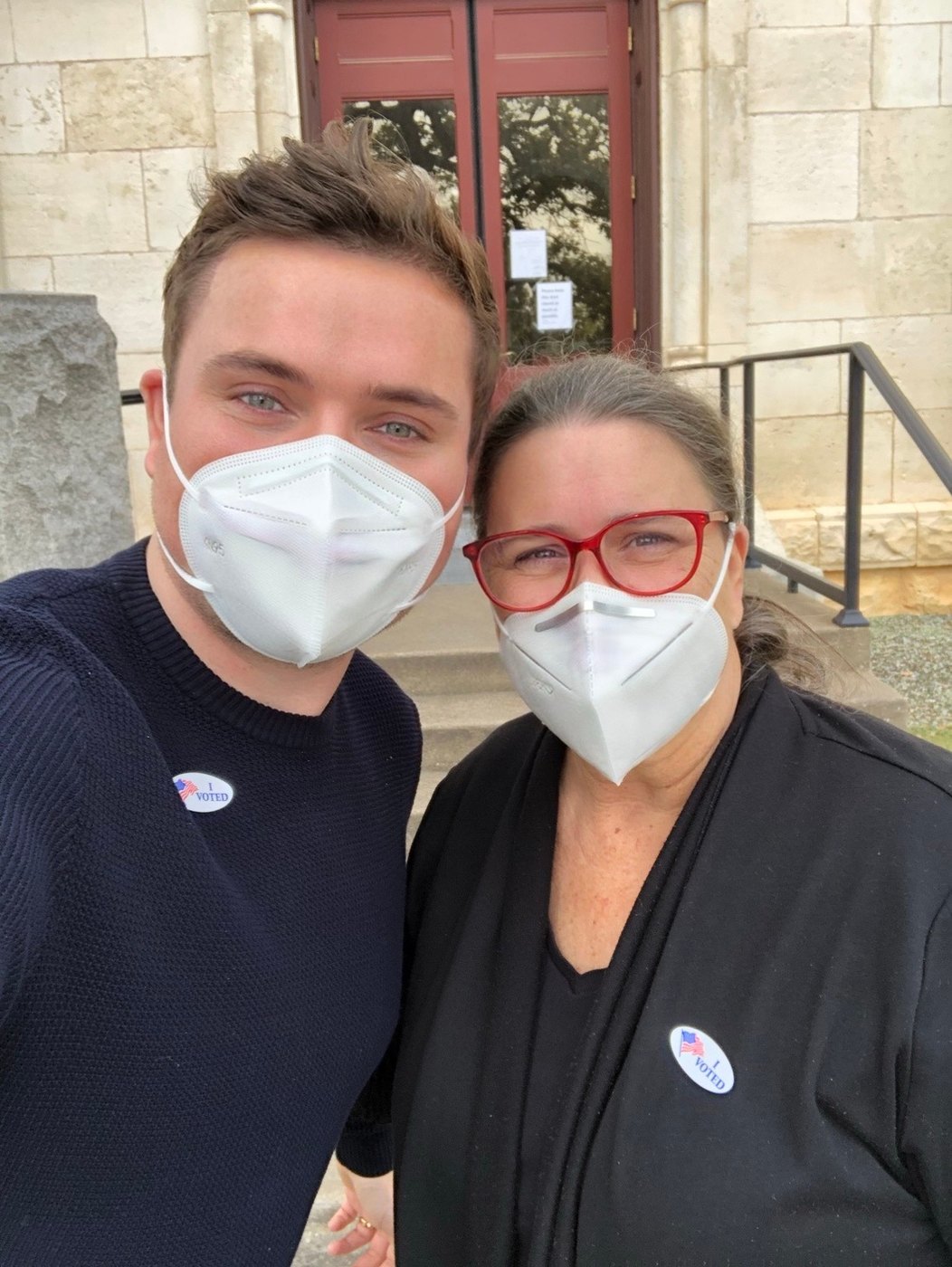 October 24, 2020. Masks and “I Voted” stickers. Family photograph.